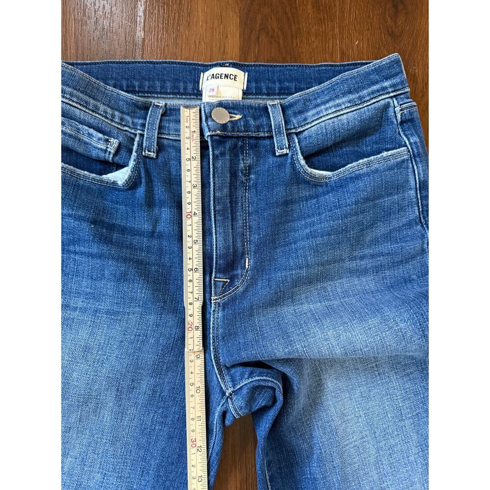 L'Agence Harris Frayed High Rise Cropped Jeans Sz 28 Dark Wash Denim Casual - Picture 5 of 8
